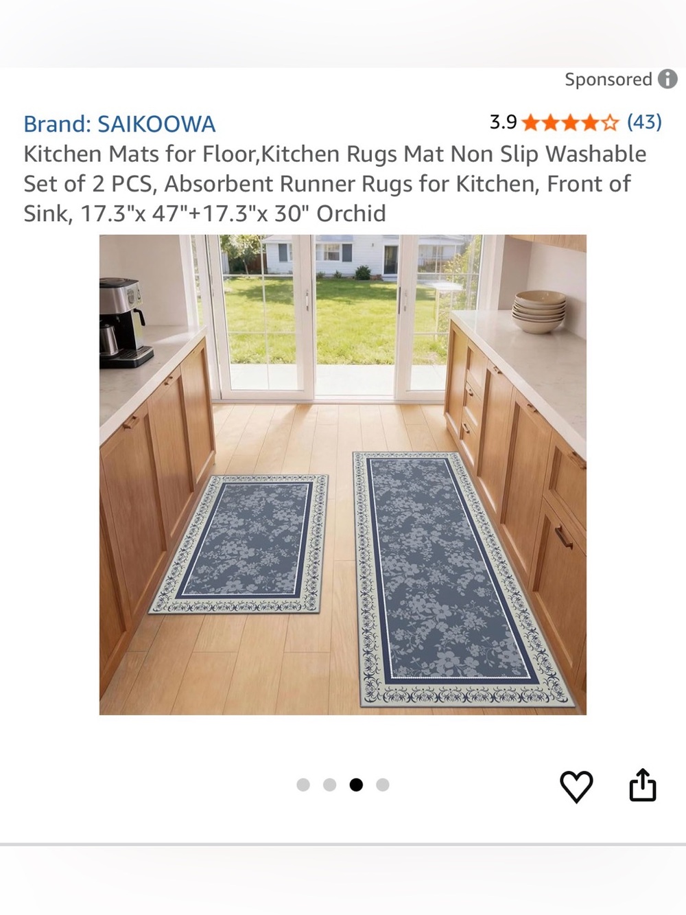 NEW in bag set of 4 Washable Kitchen floor Mats